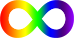 Autistic Pride symbol (rainbow-coloured infinity symbol.)