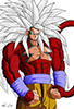 SSj6 Goku with red fur and wild white hair.