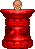 Red pillar with skull on top.