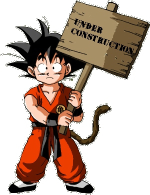Chibi Son Goku holding an Under Construction sign.