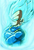Vegeta in his Cell Games outfit with cyan hair and aura.