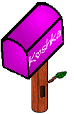 Pink mailbox with Koshka written on it.